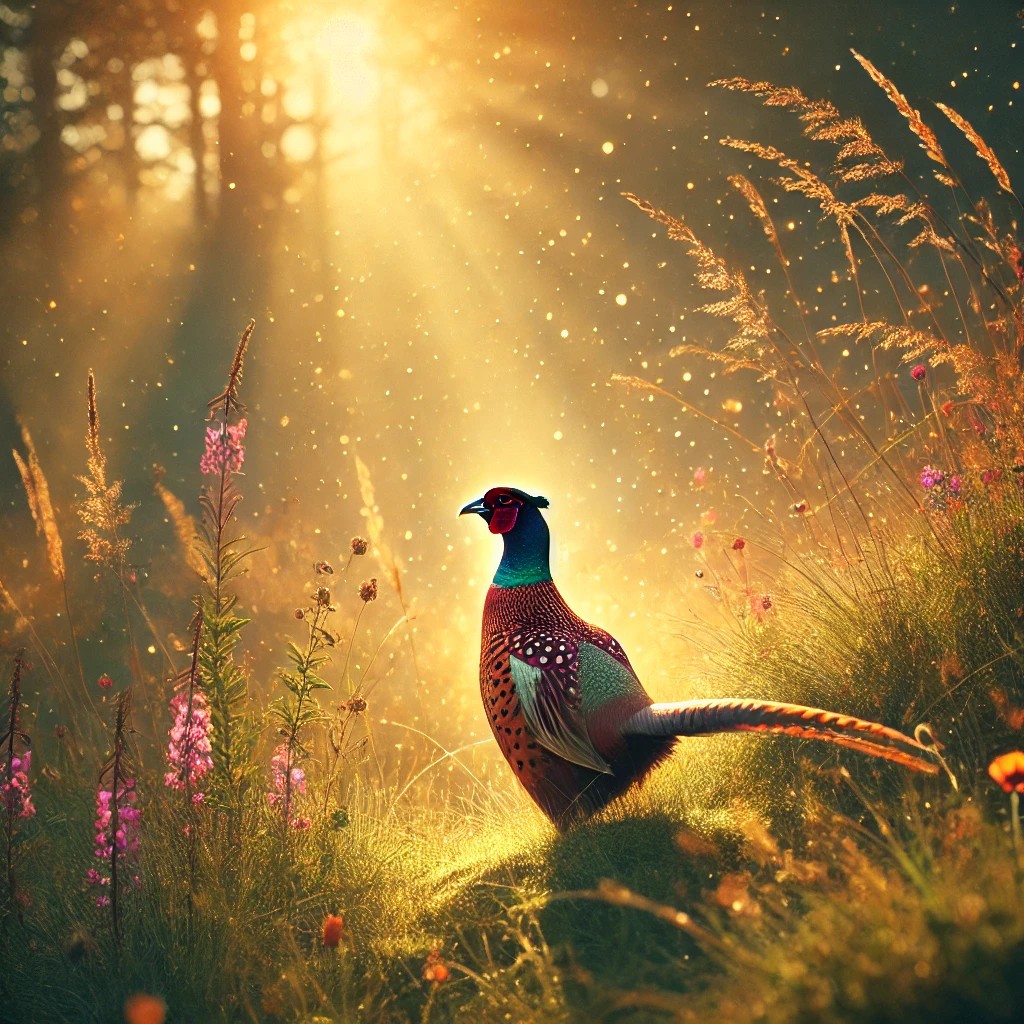 Colorful pheasant in a field